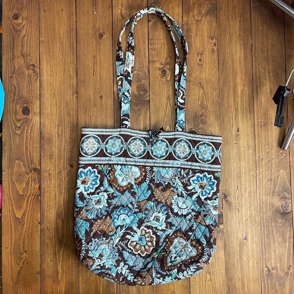 Vera Bradley Java Blue Tote Bag brown and blue design quilted tote bag